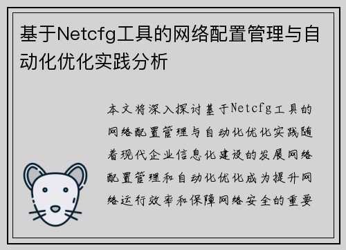 基于Netcfg工具的网络配置管理与自动化优化实践分析